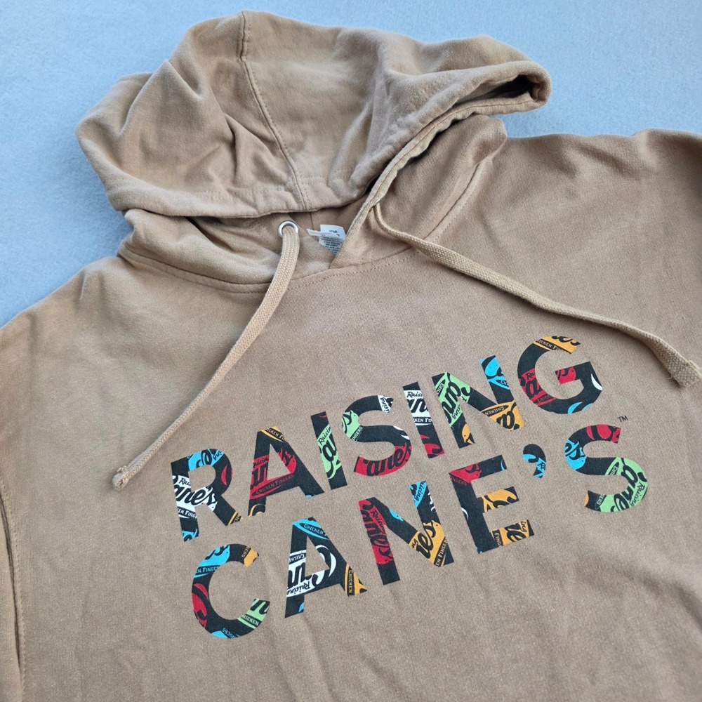 Raising Cane's Tan Graphic Hoodie Mens Medium Independent Trading Co Pullover